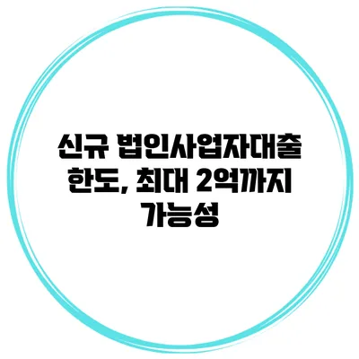 신규 법인사업자대출 한도, 최대 2억까지 가능성