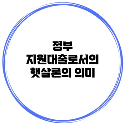 정부 지원대출로서의 햇살론의 의미